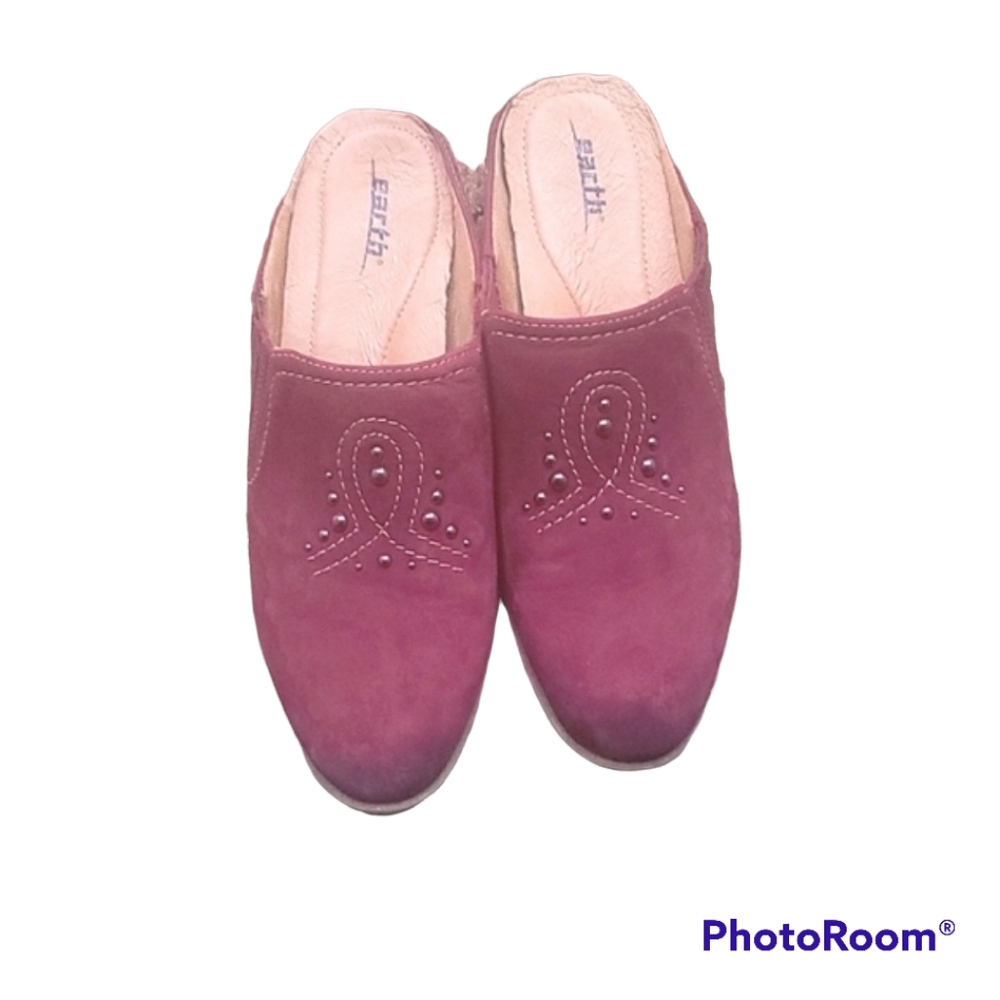 💥EARTH💥 LEATHER BURGANDY SIZE 9B SLIP ON CLOGGS, SHOES! VINTAGE!